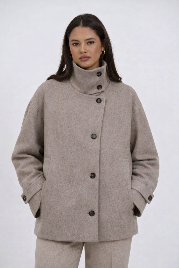 Kate | Textured Wool Coat with High Collar