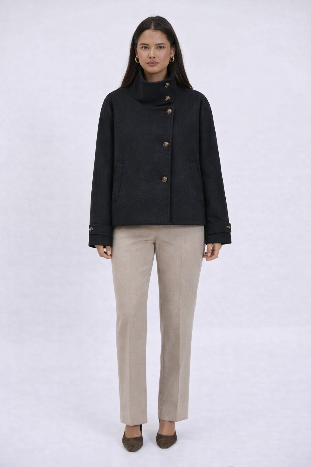 Kate | Textured Wool Coat with High Collar