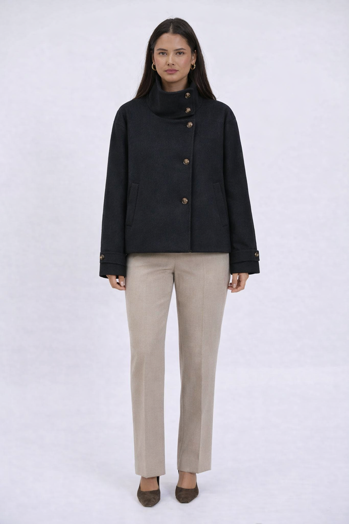 Kate | Textured Wool Coat with High Collar