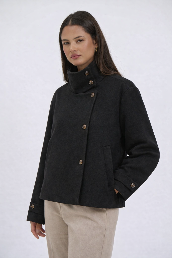 Kate | Textured Wool Coat with High Collar